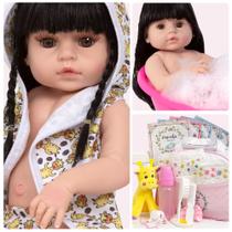 Boneca Reborn Morena Girafa Fofa Com Kit 21 Acessórios Bolsa Boneca Reborn Morena Girafa Fofa Com Kit 21 Acessórios Bolsa