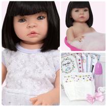 Boneca Reborn Morena Linda Vestido Branco 46cm Com Chupeta