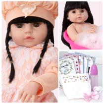 Boneca Reborn Morena Olhos Castanhos Fofa + Enxoval 13 Itens