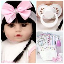 Boneca Reborn Morena Princesa 100% Silicone Vestido Branco