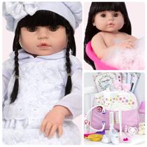 Boneca Reborn Morena Princesa Pode Dar Banho Acessórios Luxo Boneca Reborn Morena Princesa Pode Dar Banho Acessórios Luxo
