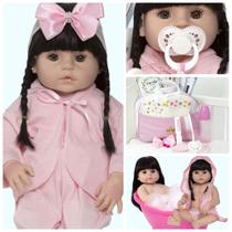 Boneca Reborn Morena Recem Nascida Saída de Banho + Bolsa Boneca Reborn Morena Recem Nascida Saída de Banho + Bolsa