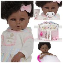 Boneca Reborn Negra Cabelo Cacheado Conjunto Arco Íris Boneca Reborn Negra Cabelo Cacheado Conjunto Arco Íris