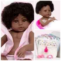 Boneca Reborn Negra Cabelo Cacheado Gatinha Enxoval 13 Itens Boneca Reborn Negra Cabelo Cacheado Gatinha Enxoval 13 Itens