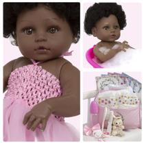 Boneca Reborn Negra Coelhinha Corpo 100% de Vinil 22 Itens