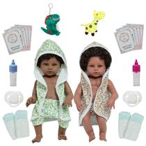 Boneca Reborn Negra Gêmeos Realistas Roupão Girafa e Jacaré Boneca Reborn Negra Gêmeos Realistas Roupão Girafa e Jacaré