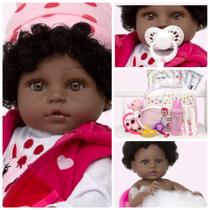 Boneca Reborn Negra Linda Girafa Kit 24 Acessórios Enxoval