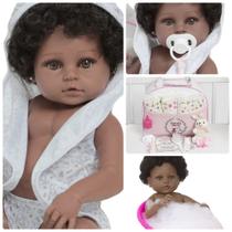 Boneca Reborn Negra Menina Linda Enxoval Completo Roupão