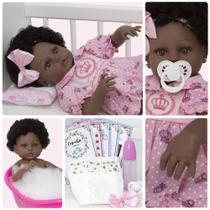 Boneca Reborn Negra Menina Realista Pode Banho + 13 Itens Boneca Reborn Negra Menina Realista Pode Banho + 13 Itens