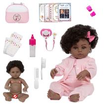 Boneca Reborn Negra Princesa Pode Dar Banho Kit 21 Itens Boneca Reborn Negra Princesa Pode Dar Banho Kit 21 Itens