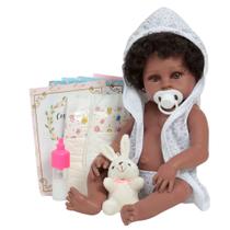 Boneca Reborn Negra Saída De Banho Coelhinho Kit Acessórios