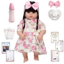 Boneca Reborn Nicole Morena 46cm Cabelo Longo Com Enxoval
