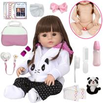 Boneca Reborn Panda 100% Vinil Com Diversos Itens Boneca Reborn Panda 100% Vinil Com Diversos Itens