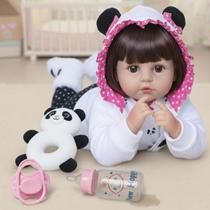 Boneca Reborn Panda De Silicone Com Pelúcia Marca New Happy
