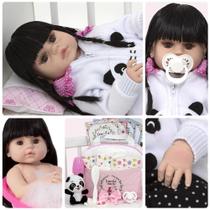 Boneca Reborn Panda Morena Linda 21 Itens Bolsa Maternidade