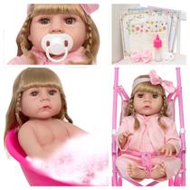 Boneca Reborn Princesa Abigail Fofa Corpo de Vinil Carrinho