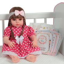 Boneca Reborn Princesa Cabelo Longo Vestido Bolinha Rosa