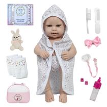 Boneca Reborn Princesa Fofinha Roupão Coelhinho Pelúcia