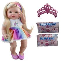 Boneca Reborn Princesa Menina Unicórnio 36cm C/ 2 Surpresas