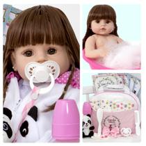 Boneca Reborn Princesa Panda Cabelo Castanho com Acessórios