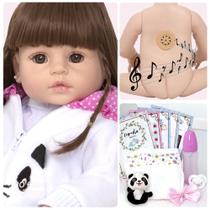 Boneca Reborn Que Fala Enxoval Panda Corpo de Vinil Itens