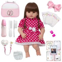 Boneca Reborn Real Gatinha Vestido de Bolinha Bolsa 20 Itens Boneca Reborn Real Gatinha Vestido de Bolinha Bolsa 20 Itens