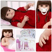 Boneca Reborn Realista Cabelo Castanho Enxoval Bolsa Itens Boneca Reborn Realista Cabelo Castanho Enxoval Bolsa Itens