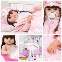 Boneca Reborn Realista Cabelo Castanho Linda Enxoval Luxo Boneca Reborn Realista Cabelo Castanho Linda Enxoval Luxo