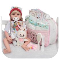 Boneca Reborn Realista Cabelo Longo Com Bolsa Acessórios
