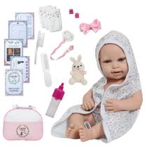 Boneca Reborn Realista Carequinha Roupão Coelhinho + Bolsa