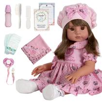 Boneca Reborn Realista Castanho com 8 Acessorios