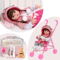 Boneca Reborn Realista Coelhinha Bolsa Itens Com Carrinho Boneca Reborn Realista Coelhinha Bolsa Itens Com Carrinho