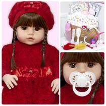 Boneca Reborn Realista Corpo Silicone Baby com 24 Acessórios