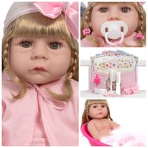 Boneca Reborn Realista Corpo Silicone Loira Linda + 20 Itens