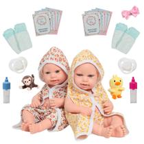 Boneca Reborn Realista Gêmeos 43cm Roupão + Pelúcia Fofa Boneca Reborn Realista Gêmeos 43cm Roupão + Pelúcia Fofa