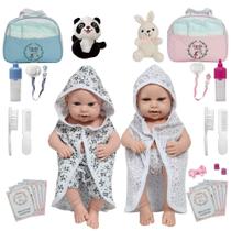 Boneca Reborn Realista Gêmeos Casal Com Roupão Kit Completo Boneca Reborn Realista Gêmeos Casal Com Roupão Kit Completo