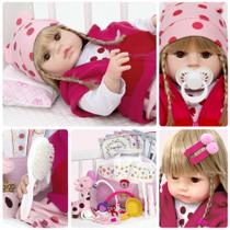 Boneca Reborn Realista Girafa Cabelo Loiro + Acessórios Luxo Boneca Reborn Realista Girafa Cabelo Loiro + Acessórios Luxo