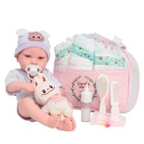 Boneca Reborn Realista Larinha Olhos Azuis Bolsa Itens