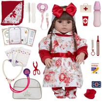 Boneca Reborn Realista Laura Cabelo Castanho Acessórios Luxo