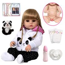 Boneca Reborn Realista Laura Panda Enxoval Completo 13 Itens