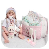 Boneca Reborn Realista Loira 100% Silicone Bolsa Kit Itens