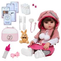 Boneca Reborn Realista Menina Articulado com Pelúcia + Itens Boneca Reborn Realista Menina Articulado com Pelúcia + Itens