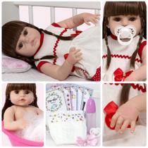 Boneca Reborn Realista Menina Corpo de Vinil + Kit 13 Itens Boneca Reborn Realista Menina Corpo de Vinil + Kit 13 Itens