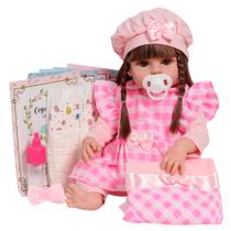 Boneca Reborn Realista Menina Linda Enxoval Xadrez 13 Itens Boneca Reborn Realista Menina Linda Enxoval Xadrez 13 Itens