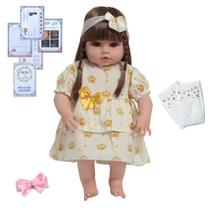 Boneca Reborn Realista Menina Linda Vestido Amarelo e Itens