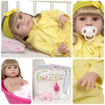 Boneca Reborn Realista Menina Loira Com Kit Acessórios Boneca Reborn Realista Menina Loira Com Kit Acessórios