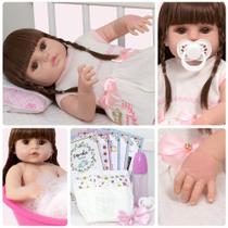 Boneca Reborn Realista Menina Princesa Baby 13 Itens Enxoval Boneca Reborn Realista Menina Princesa Baby 13 Itens Enxoval