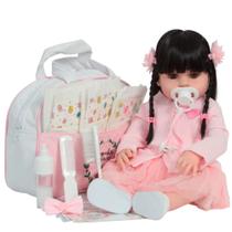 Boneca Reborn Realista Morena 46cm Enxoval Completo Rosa