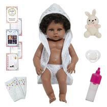 Boneca Reborn Realista Negra 100% Vinil Roupão Coelhinho