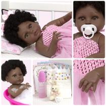 Boneca Reborn Realista Negra Bailarina Coelhinha Kit Itens